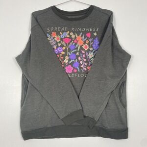 Natural Life Sweatshirt Womens Large Green Gray Spread Kindness Flowers
